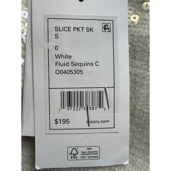 THEORY WOMENS SIZE 0 SLICE POCKET MID RISE MINI WHITE FLUID SEQUINS NEW - Picture 12 of 15